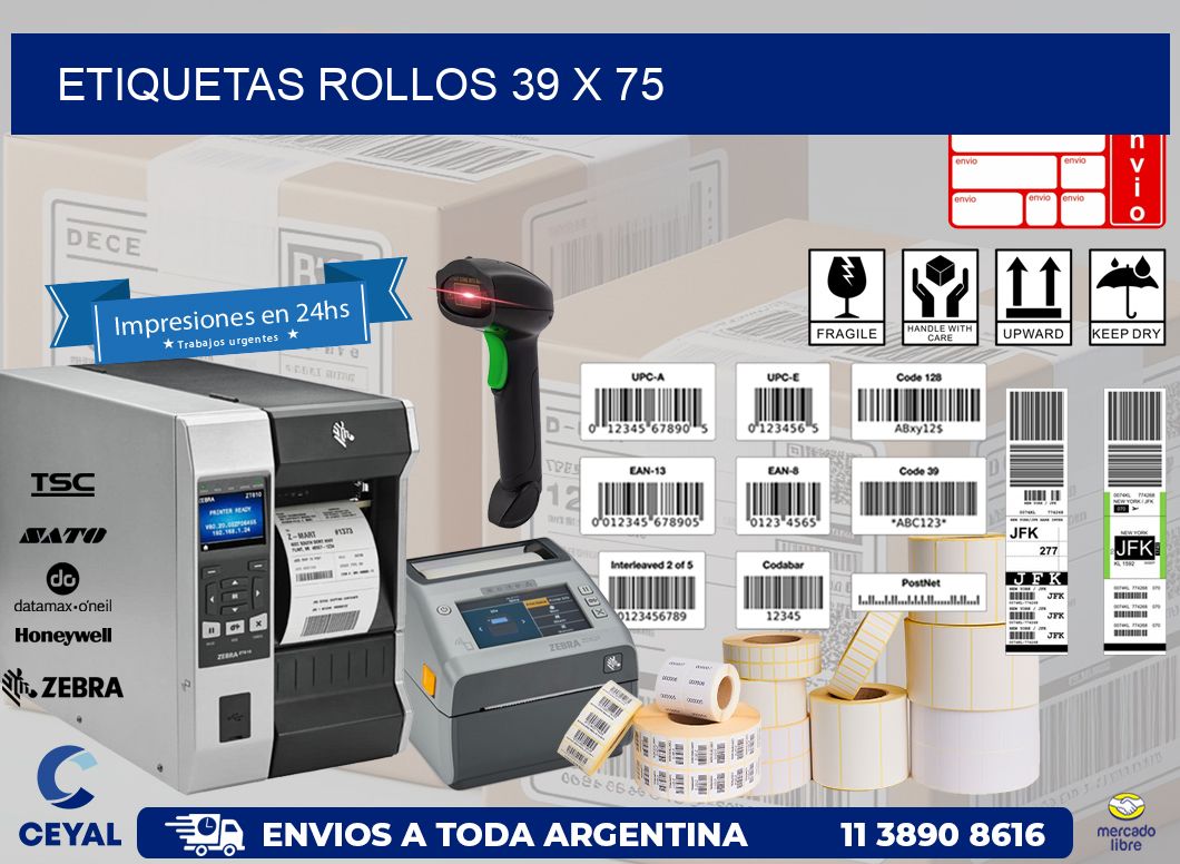 etiquetas rollos 39 x 75
