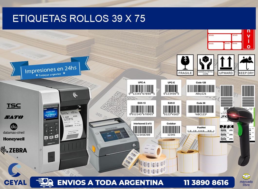 etiquetas rollos 39 x 75