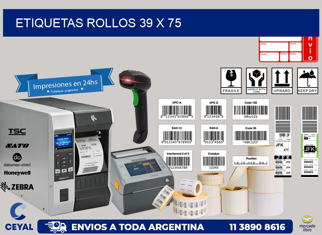 etiquetas rollos 39 x 75