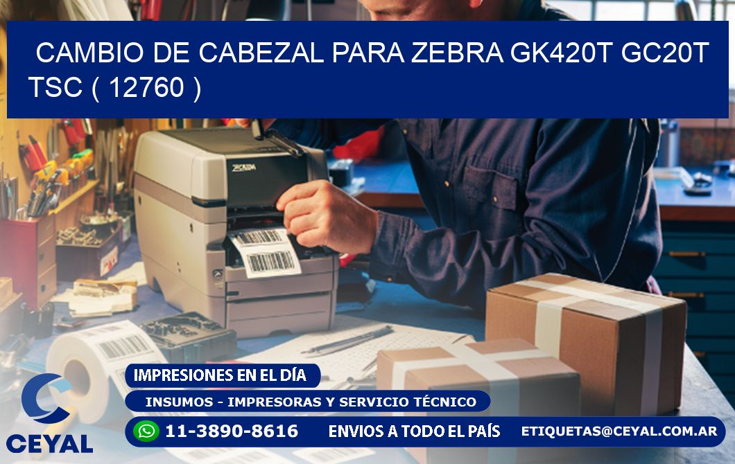 CAMBIO DE CABEZAL PARA ZEBRA GK420T GC20T TSC ( 12760 )