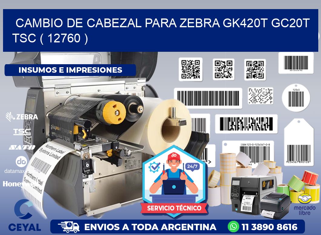 CAMBIO DE CABEZAL PARA ZEBRA GK420T GC20T TSC ( 12760 )