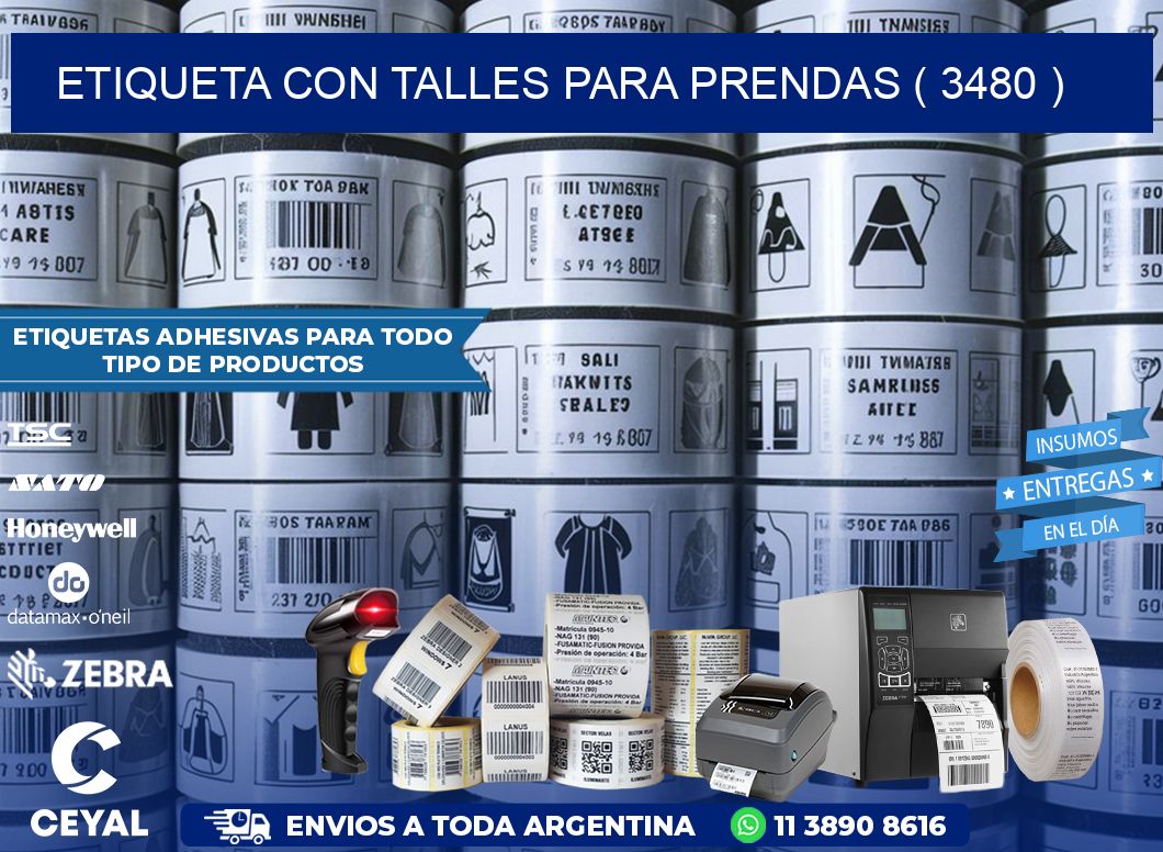 ETIQUETA CON TALLES PARA PRENDAS ( 3480 )