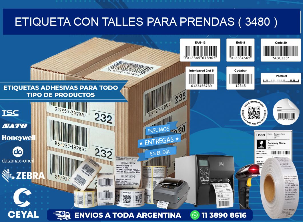 ETIQUETA CON TALLES PARA PRENDAS ( 3480 )