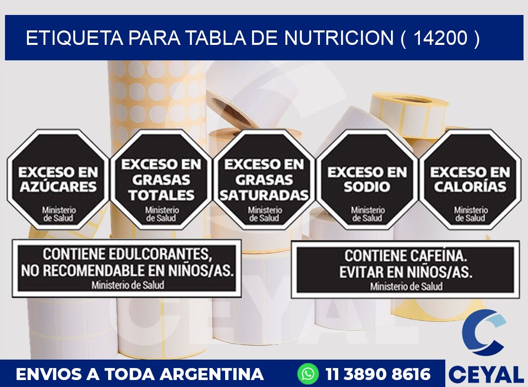 ETIQUETA PARA TABLA DE NUTRICION ( 14200 )