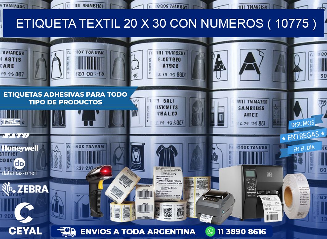 ETIQUETA TEXTIL 20 X 30 CON NUMEROS ( 10775 )