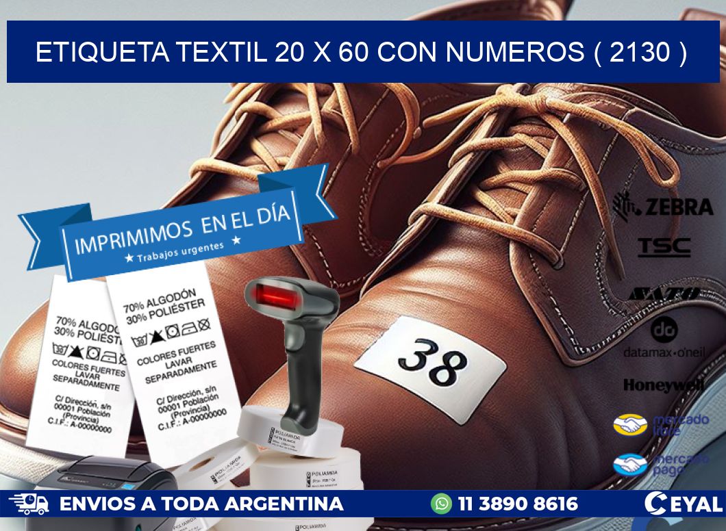 ETIQUETA TEXTIL 20 X 60 CON NUMEROS ( 2130 )