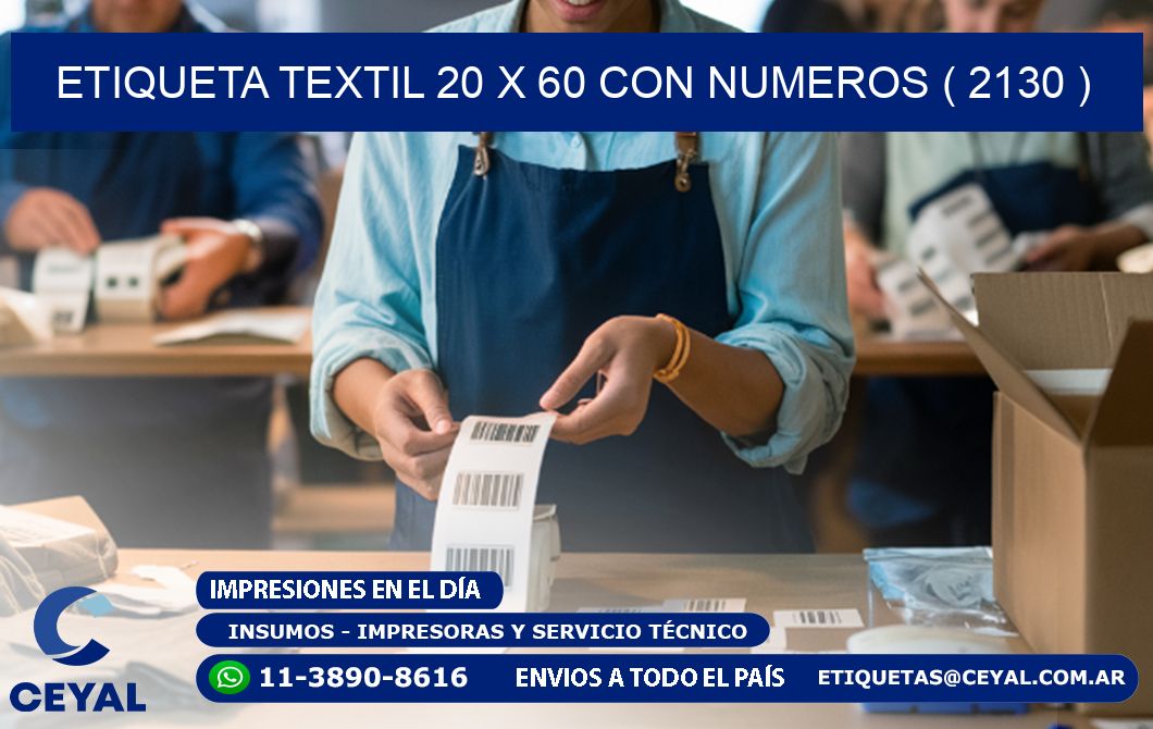 ETIQUETA TEXTIL 20 X 60 CON NUMEROS ( 2130 )