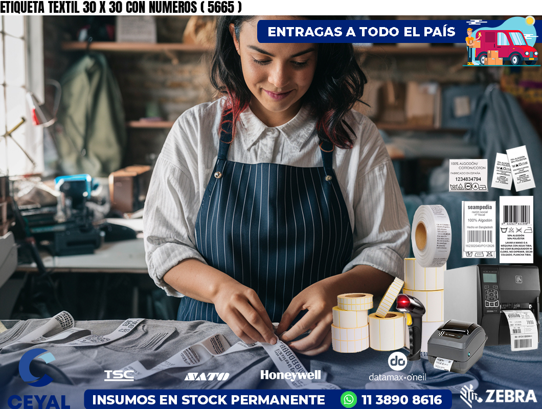 ETIQUETA TEXTIL 30 X 30 CON NUMEROS ( 5665 )