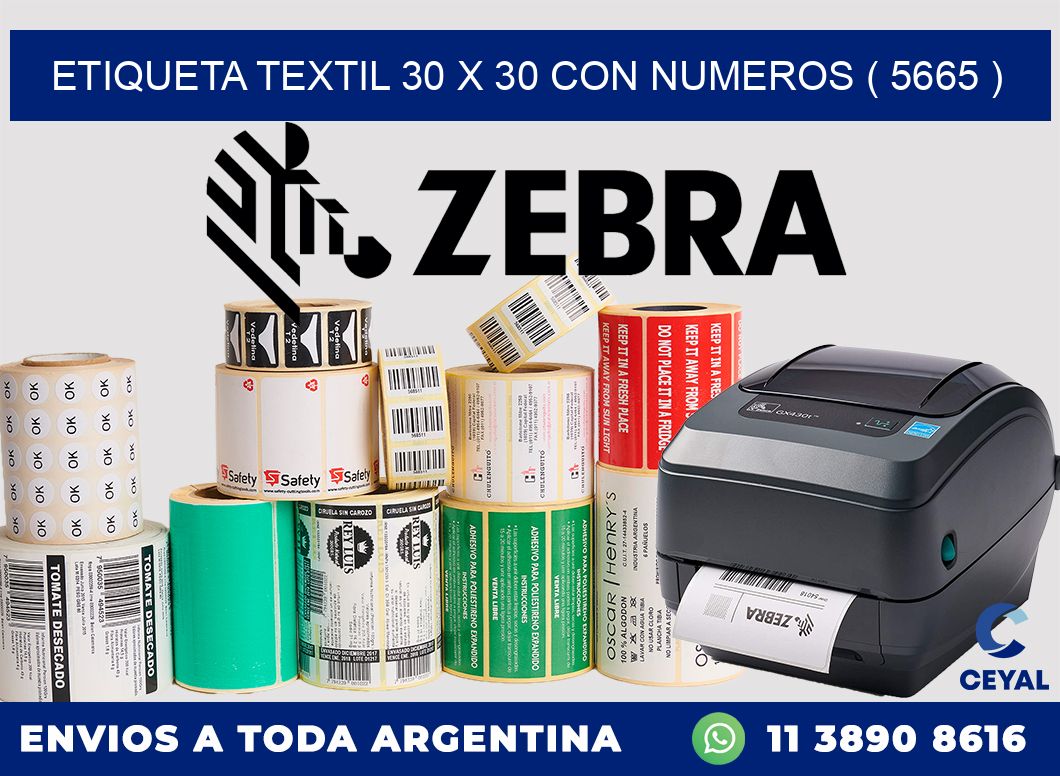 ETIQUETA TEXTIL 30 X 30 CON NUMEROS ( 5665 )