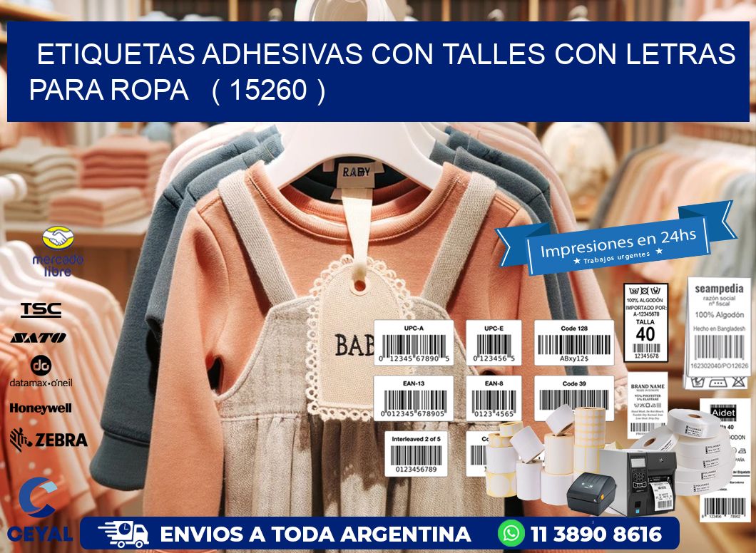 ETIQUETAS ADHESIVAS CON TALLES CON LETRAS PARA ROPA   ( 15260 )