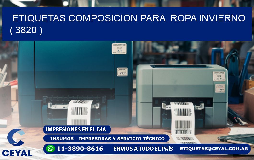 ETIQUETAS COMPOSICION PARA  ROPA INVIERNO   ( 3820 )
