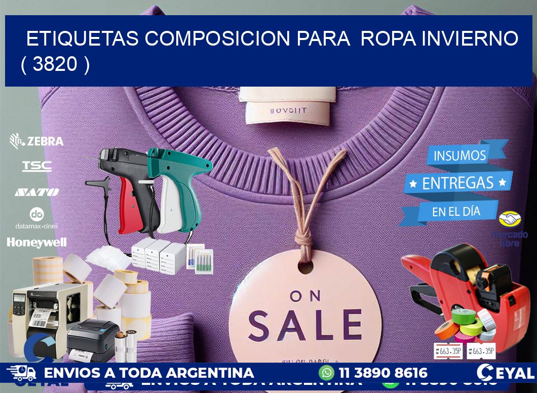 ETIQUETAS COMPOSICION PARA  ROPA INVIERNO   ( 3820 )