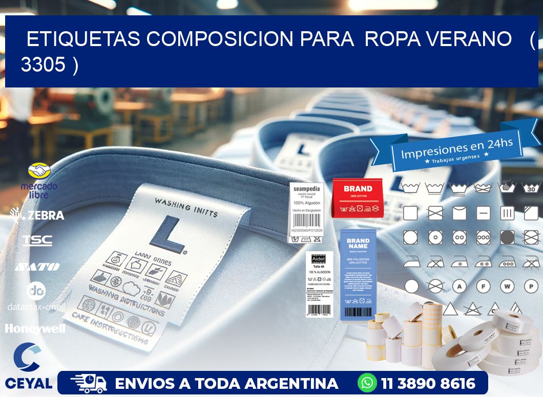 ETIQUETAS COMPOSICION PARA  ROPA VERANO   ( 3305 )