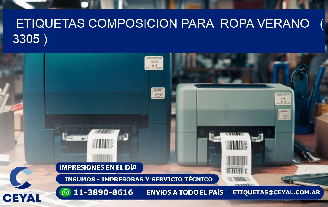 ETIQUETAS COMPOSICION PARA  ROPA VERANO   ( 3305 )