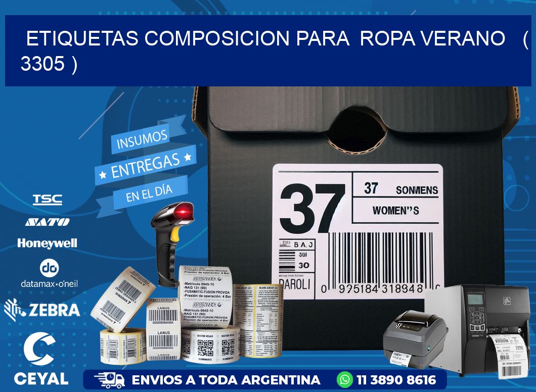 ETIQUETAS COMPOSICION PARA  ROPA VERANO   ( 3305 )