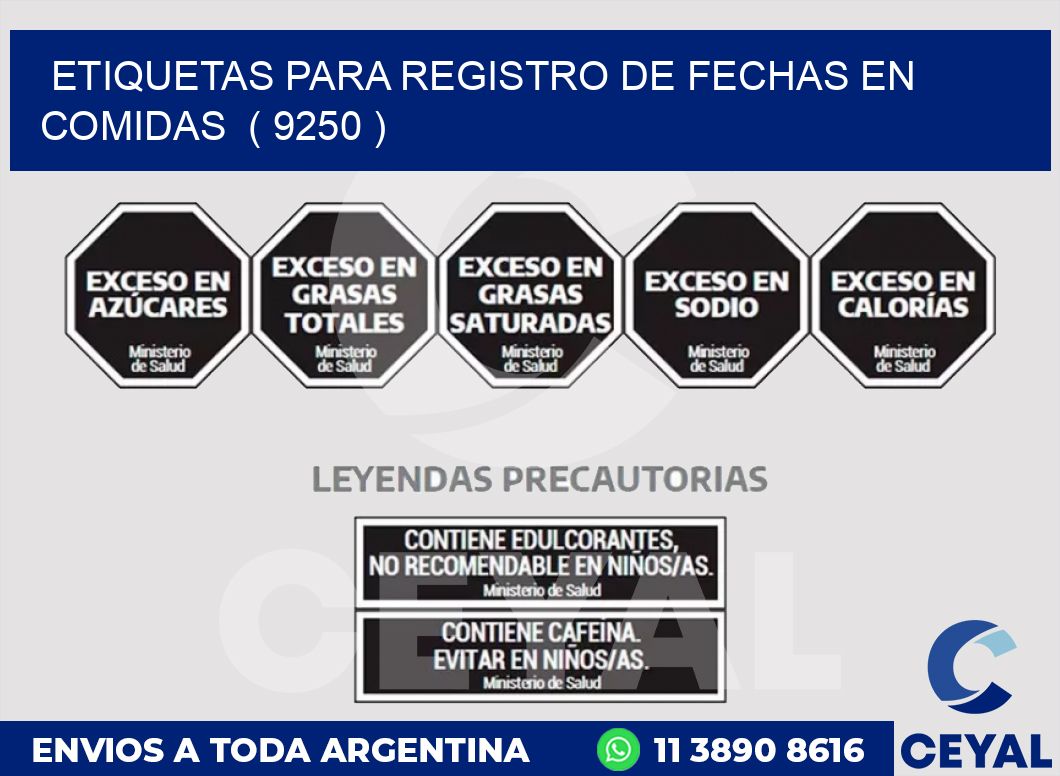 ETIQUETAS PARA REGISTRO DE FECHAS EN COMIDAS  ( 9250 )