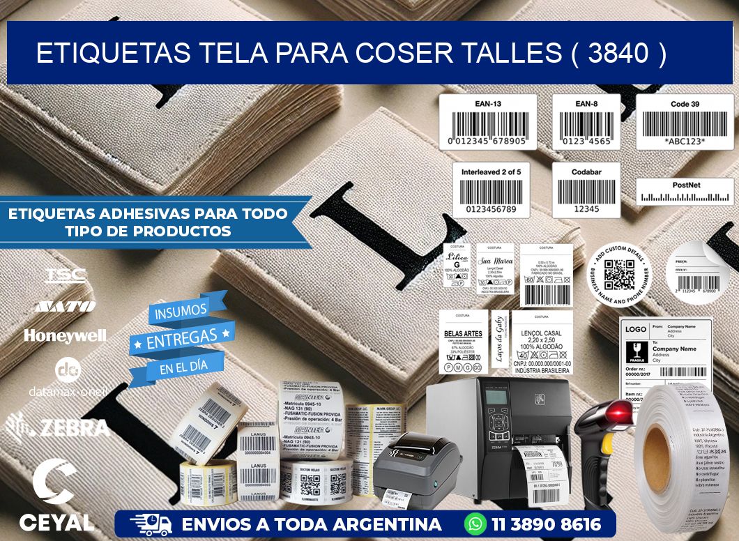 ETIQUETAS TELA PARA COSER TALLES ( 3840 )