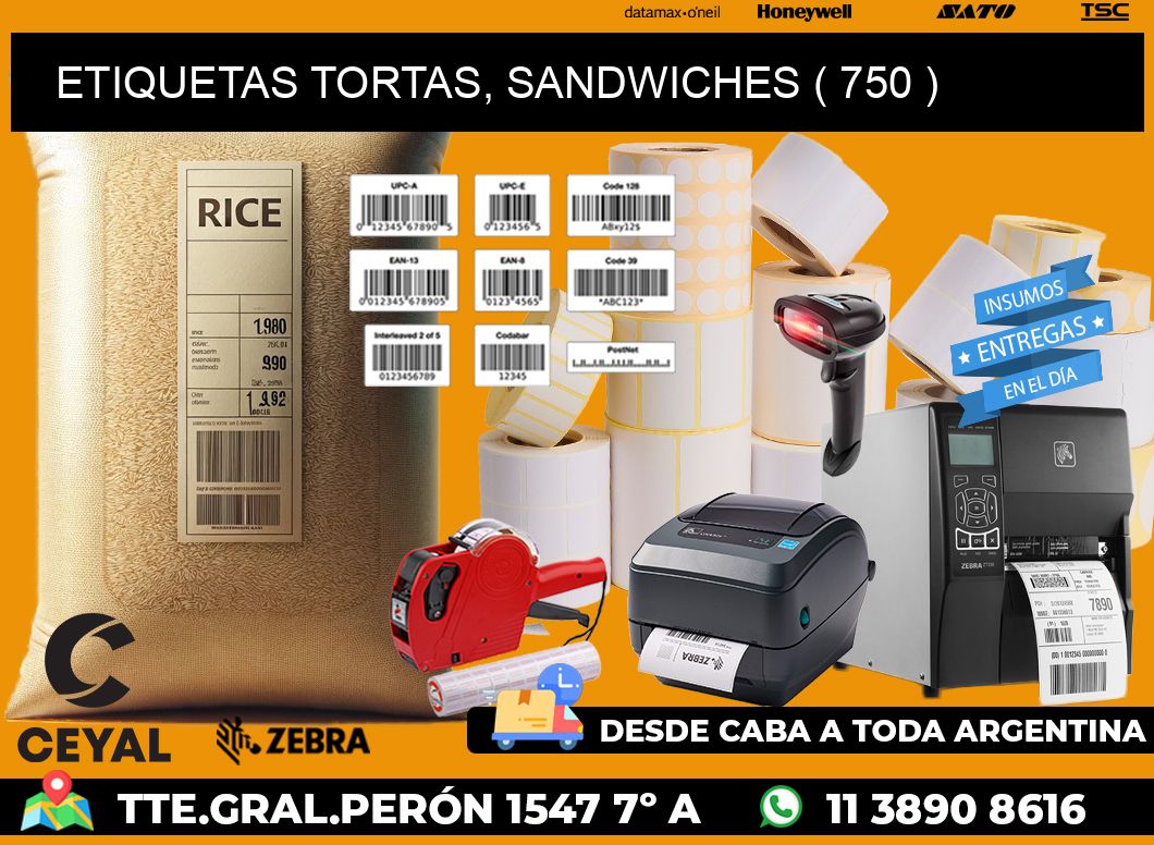 ETIQUETAS TORTAS, SANDWICHES ( 750 )