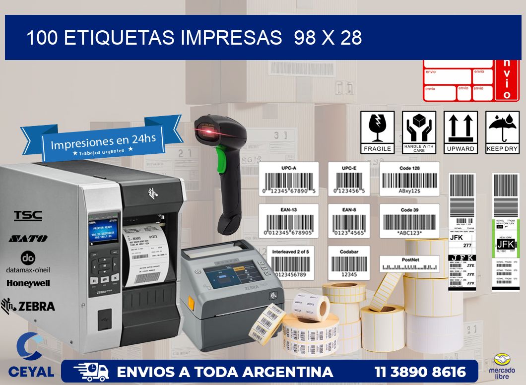 100 ETIQUETAS IMPRESAS  98 x 28