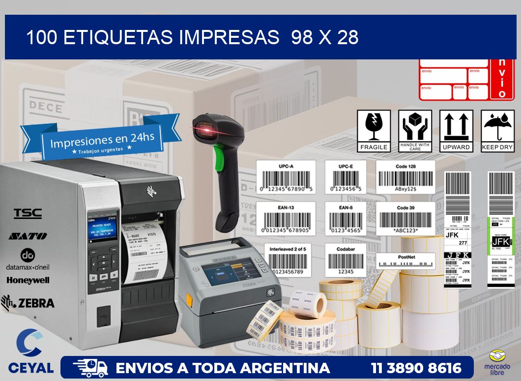 100 ETIQUETAS IMPRESAS  98 x 28