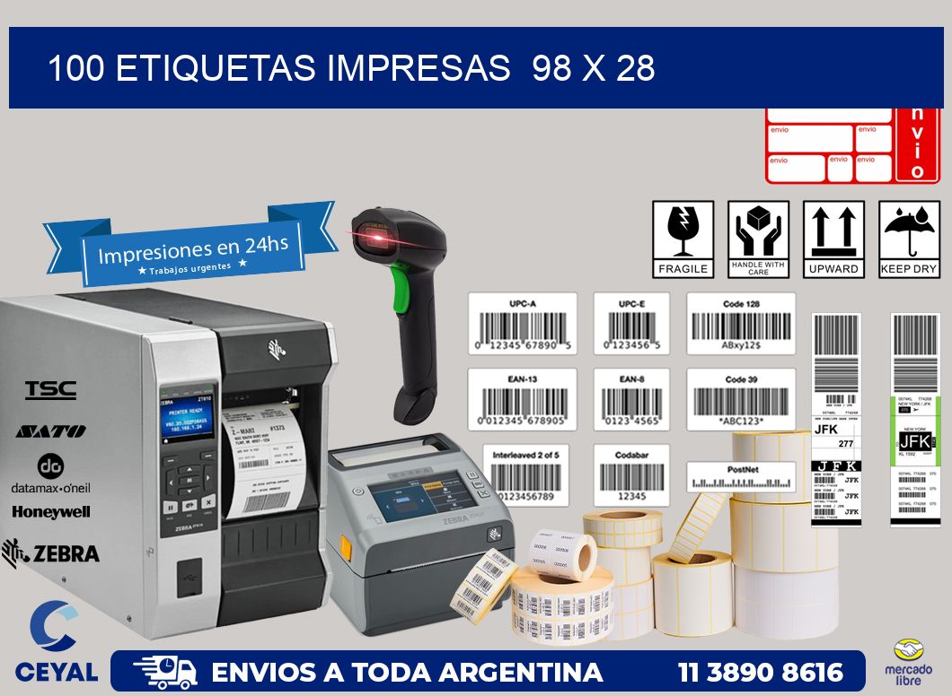 100 ETIQUETAS IMPRESAS  98 x 28