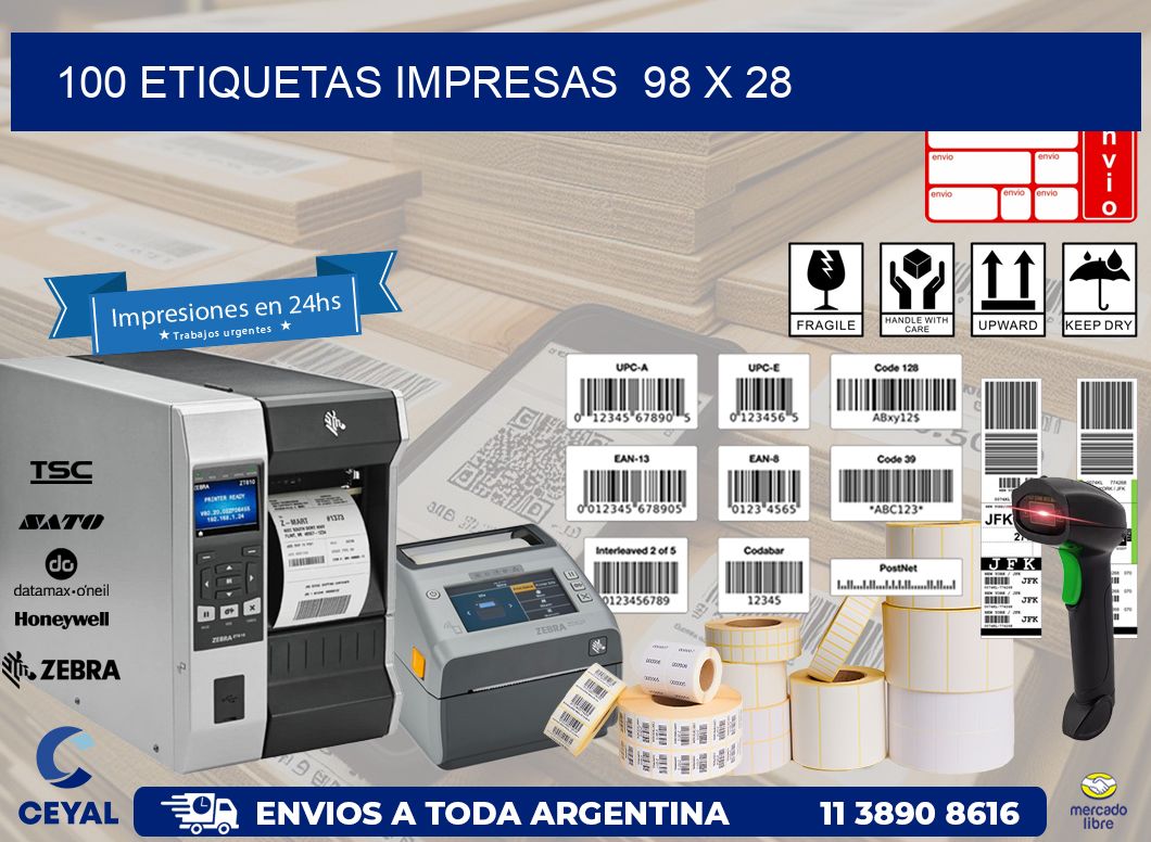 100 ETIQUETAS IMPRESAS  98 x 28