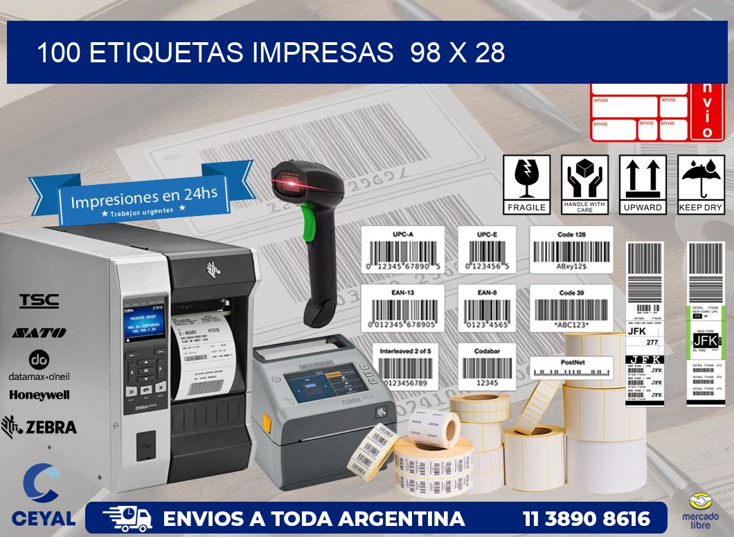 100 ETIQUETAS IMPRESAS  98 x 28