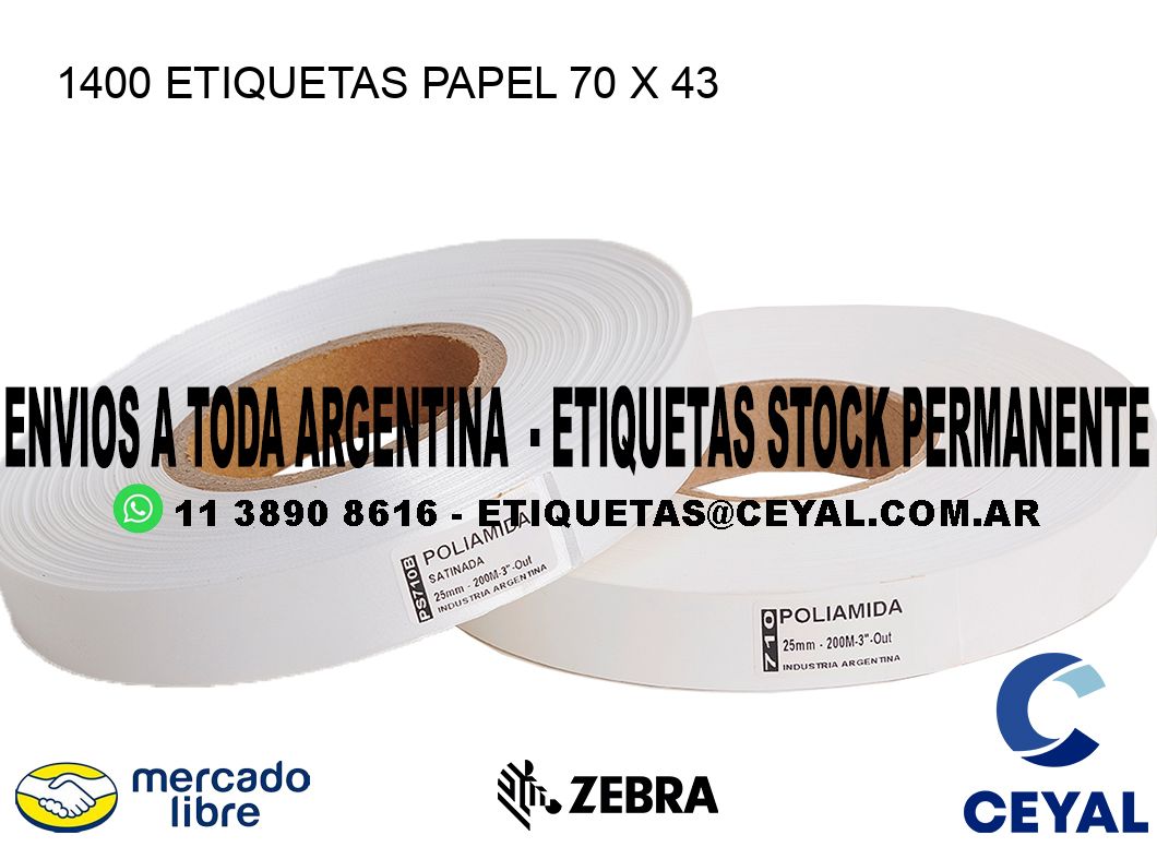 1400 ETIQUETAS PAPEL 70 x 43