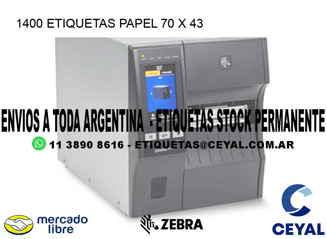 1400 ETIQUETAS PAPEL 70 x 43