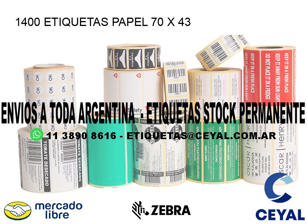 1400 ETIQUETAS PAPEL 70 x 43