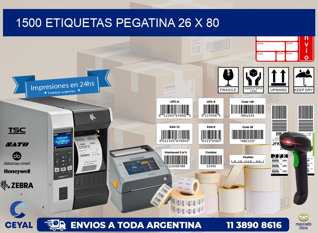 1500 ETIQUETAS PEGATINA 26 x 80