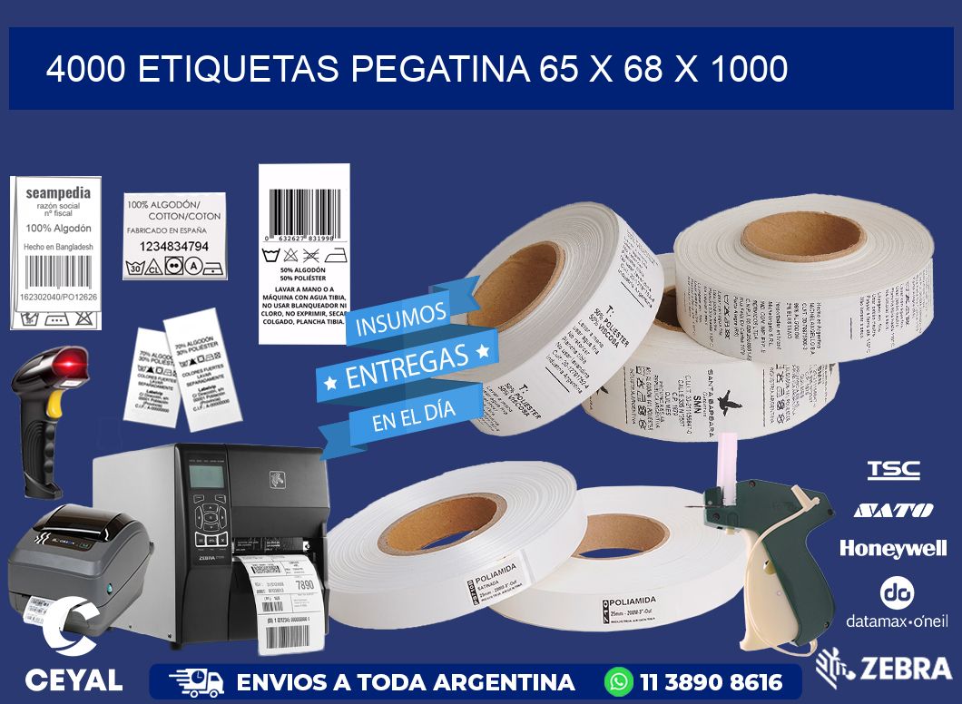 4000 ETIQUETAS PEGATINA 65 x 68 x 1000