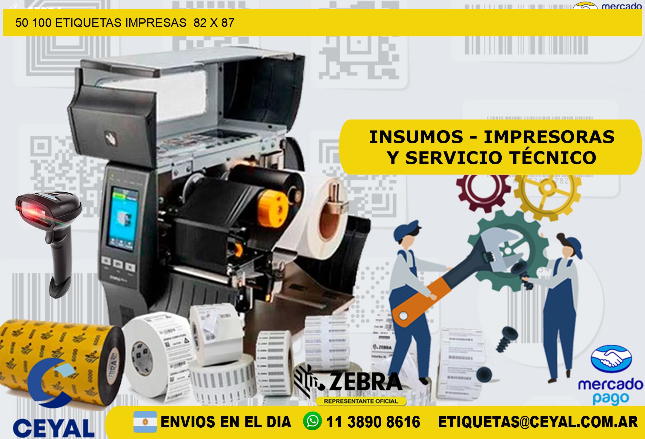 50 100 ETIQUETAS IMPRESAS  82 x 87