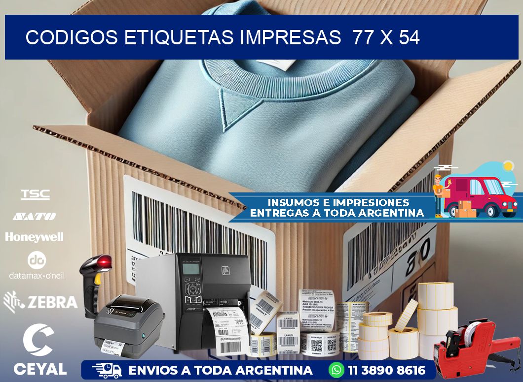 CODIGOS ETIQUETAS IMPRESAS  77 x 54
