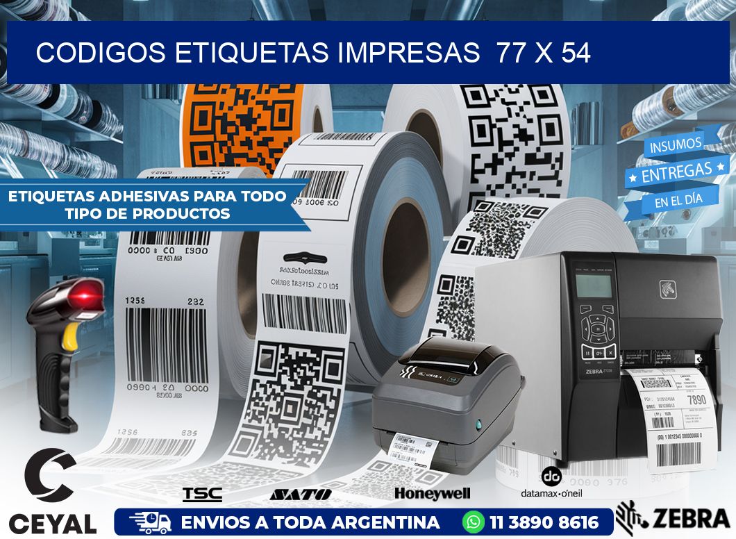 CODIGOS ETIQUETAS IMPRESAS  77 x 54