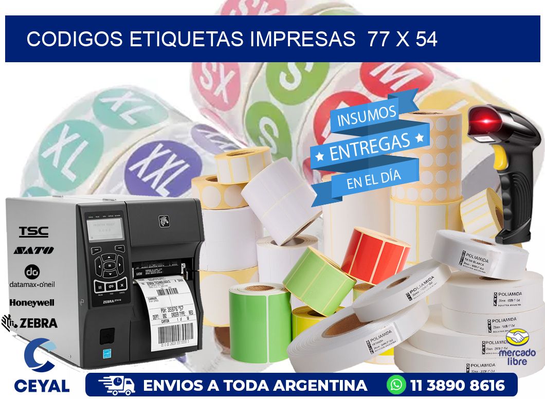 CODIGOS ETIQUETAS IMPRESAS  77 x 54