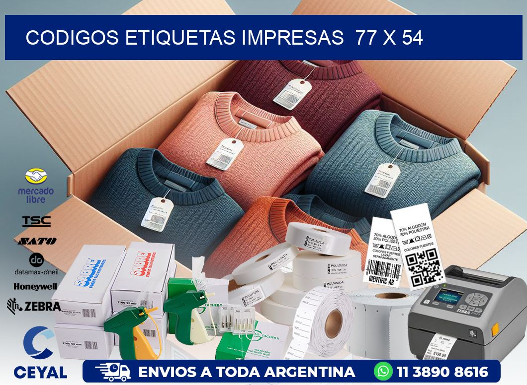 CODIGOS ETIQUETAS IMPRESAS  77 x 54