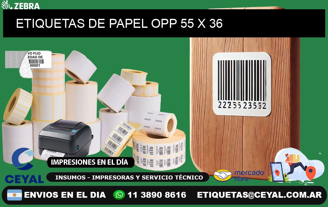 ETIQUETAS DE PAPEL OPP 55 x 36