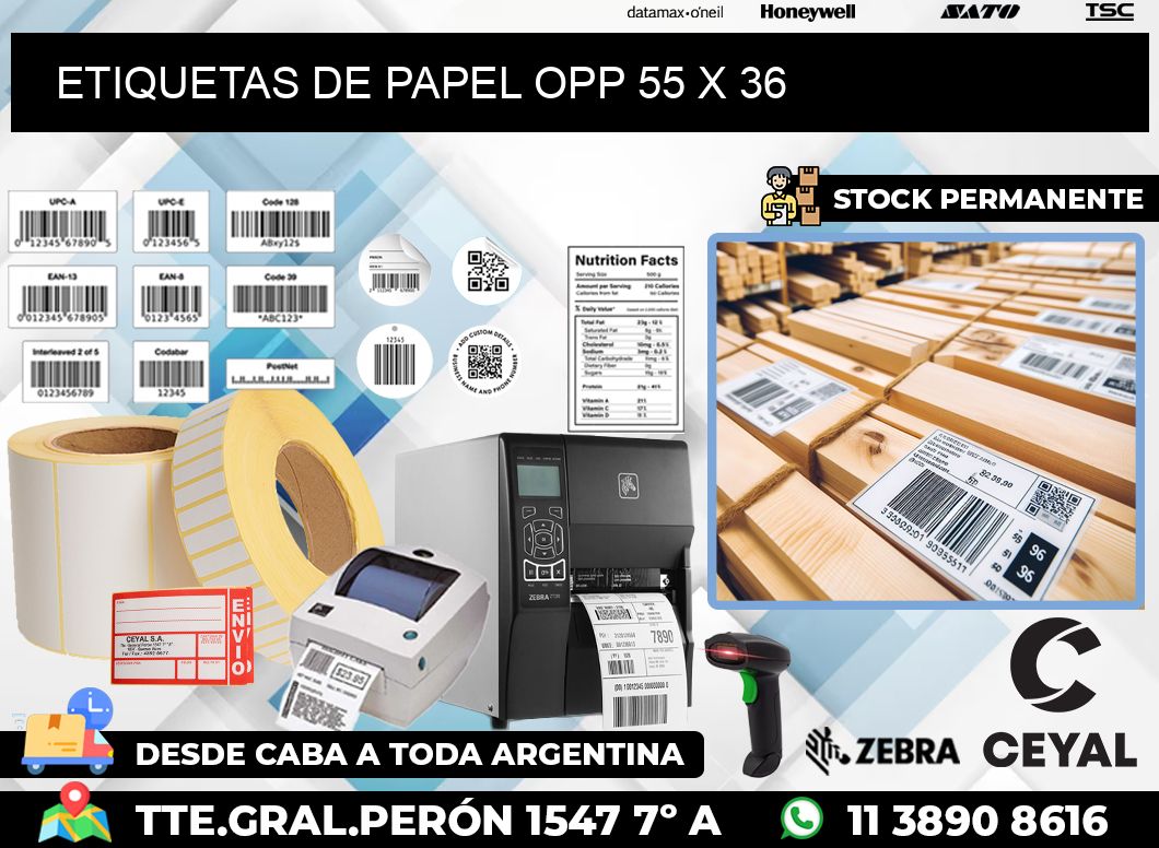 ETIQUETAS DE PAPEL OPP 55 x 36