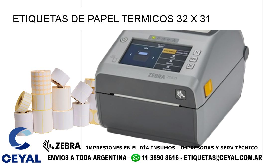 ETIQUETAS DE PAPEL TERMICOS 32 x 31