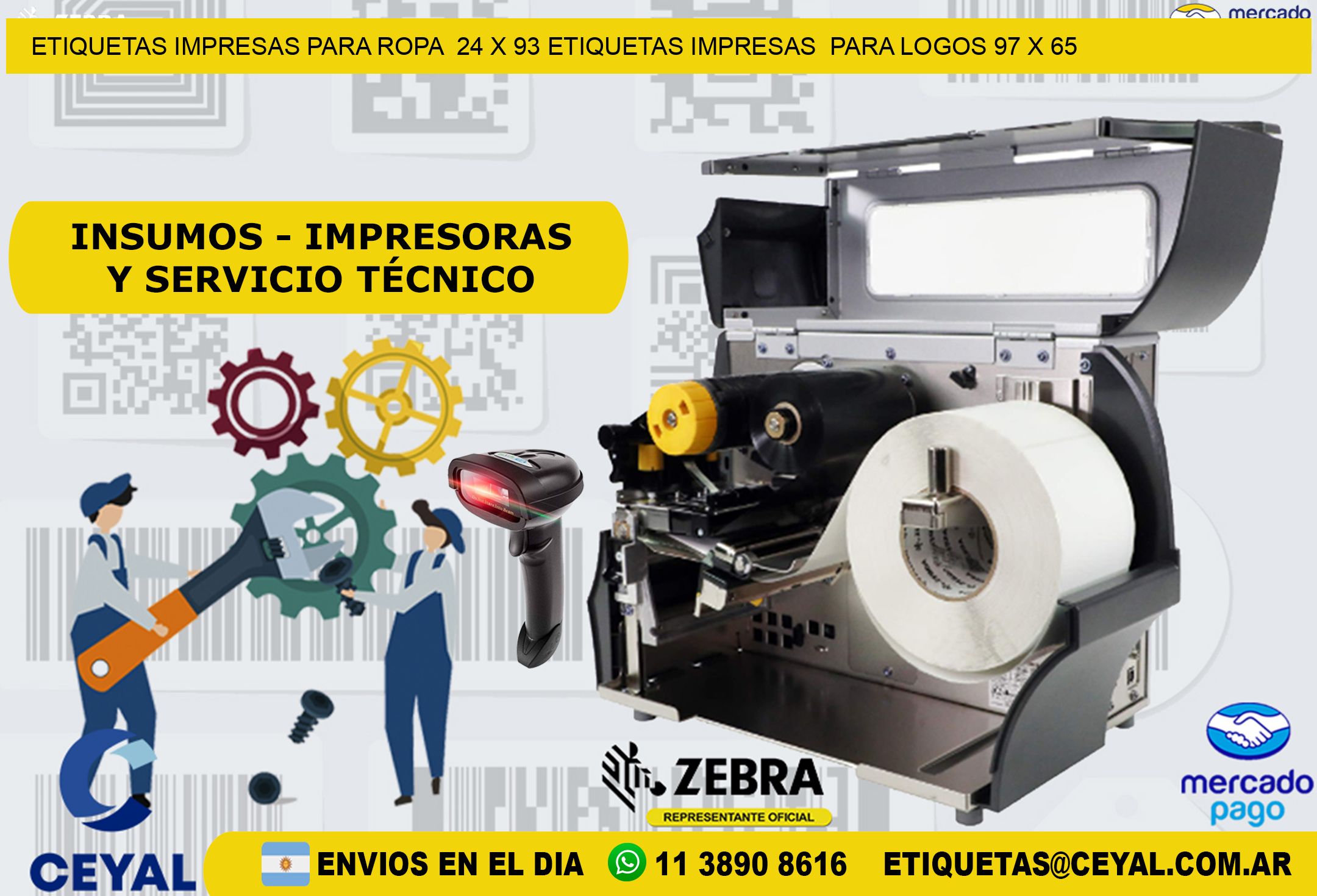 ETIQUETAS IMPRESAS PARA ROPA  24 x 93 ETIQUETAS IMPRESAS  PARA LOGOS 97 x 65