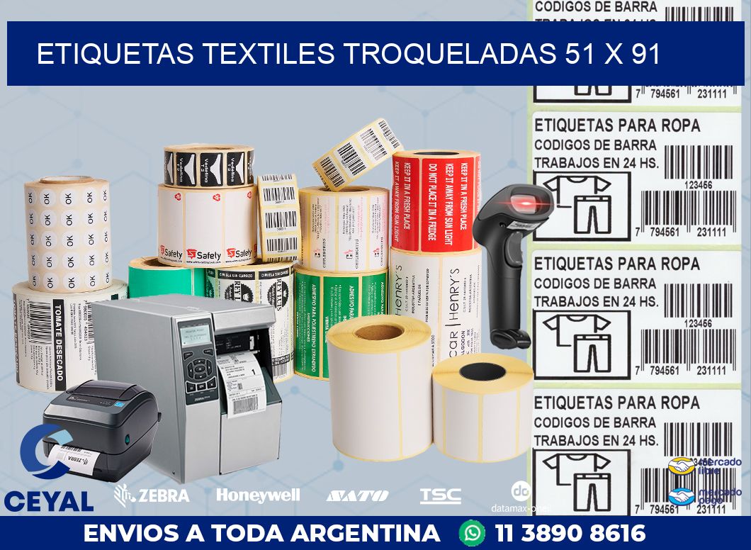 ETIQUETAS TEXTILES TROQUELADAS 51 x 91