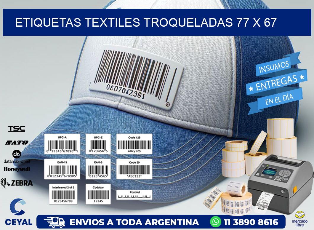 ETIQUETAS TEXTILES TROQUELADAS 77 x 67