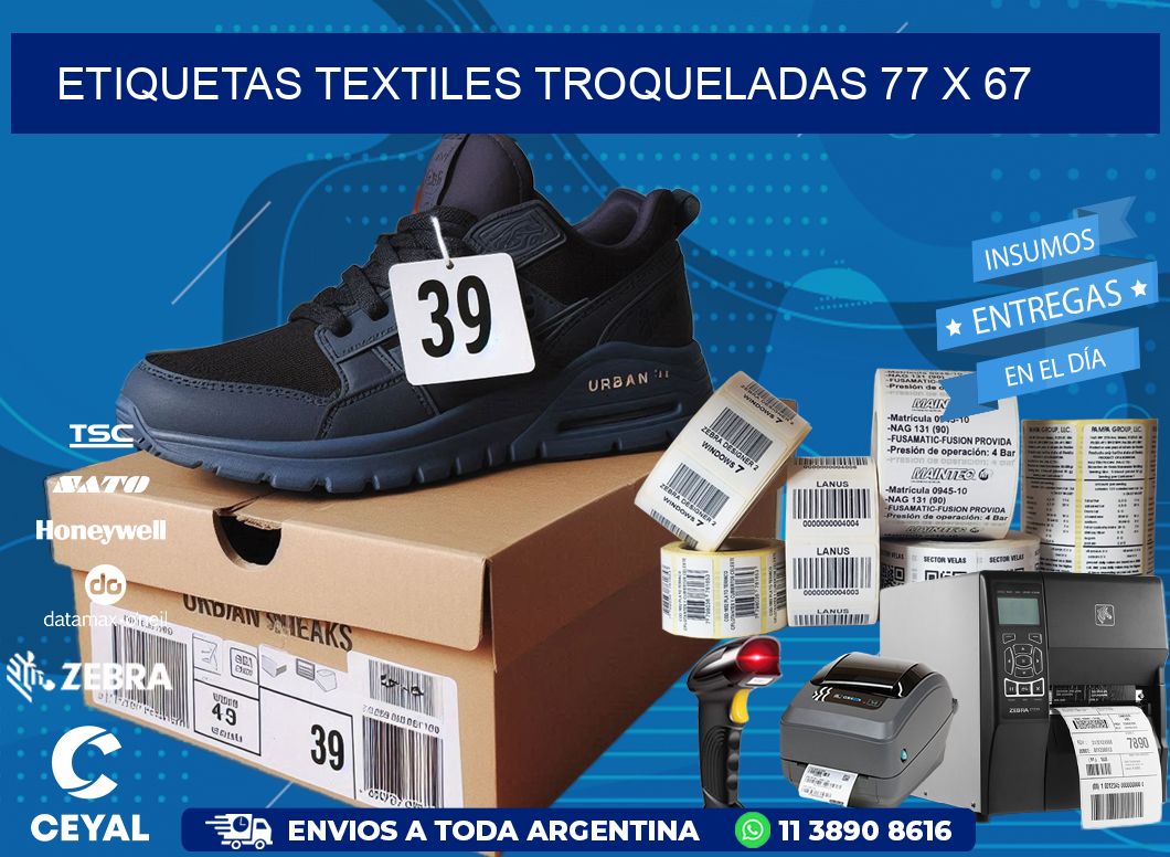 ETIQUETAS TEXTILES TROQUELADAS 77 x 67