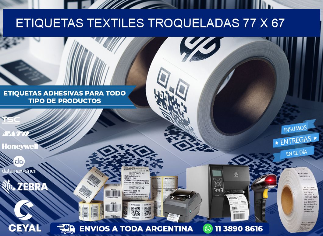 ETIQUETAS TEXTILES TROQUELADAS 77 x 67