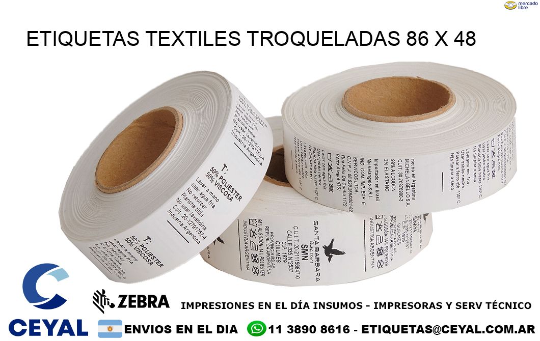 ETIQUETAS TEXTILES TROQUELADAS 86 x 48