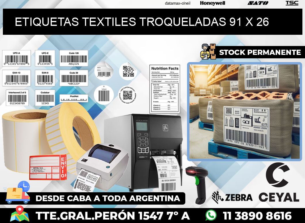 ETIQUETAS TEXTILES TROQUELADAS 91 x 26