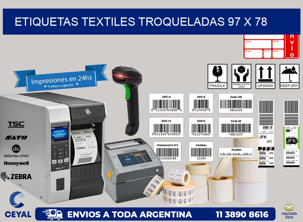 ETIQUETAS TEXTILES TROQUELADAS 97 x 78