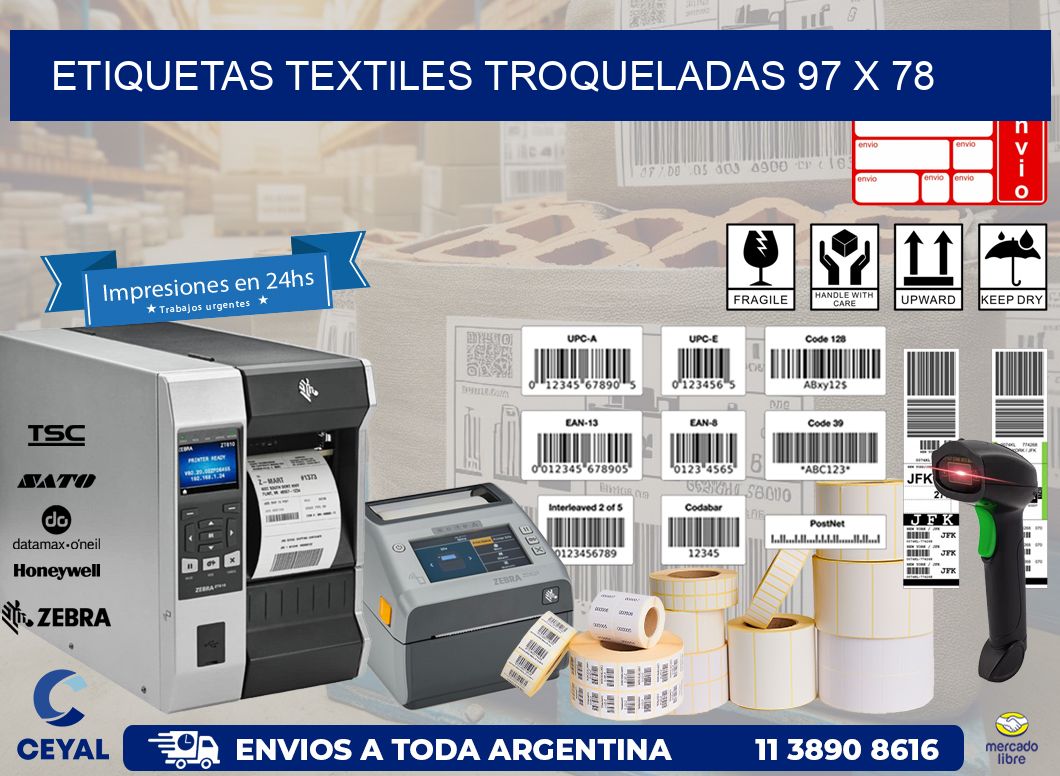ETIQUETAS TEXTILES TROQUELADAS 97 x 78