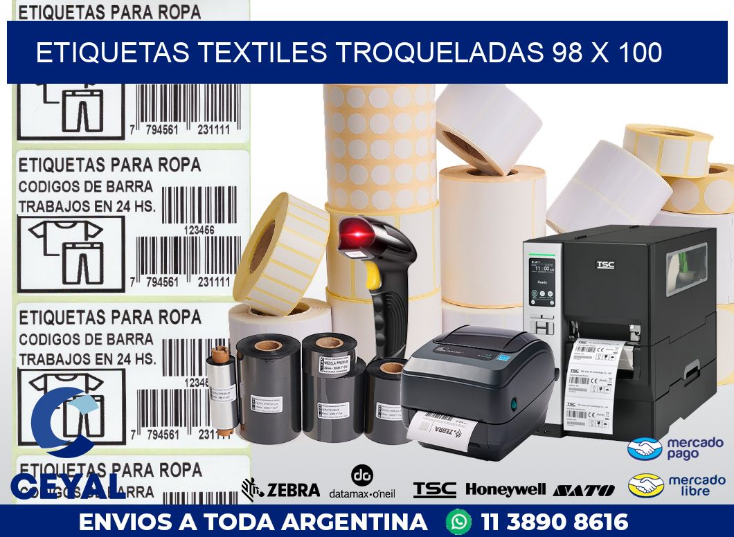 ETIQUETAS TEXTILES TROQUELADAS 98 x 100